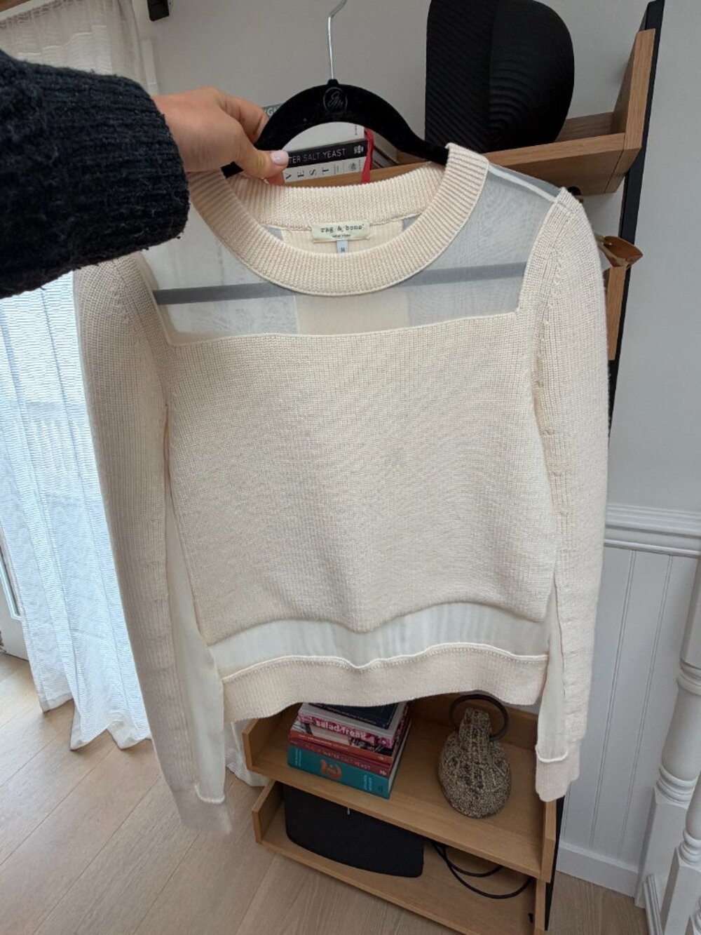 rag & bone cream mesh-panel sweater